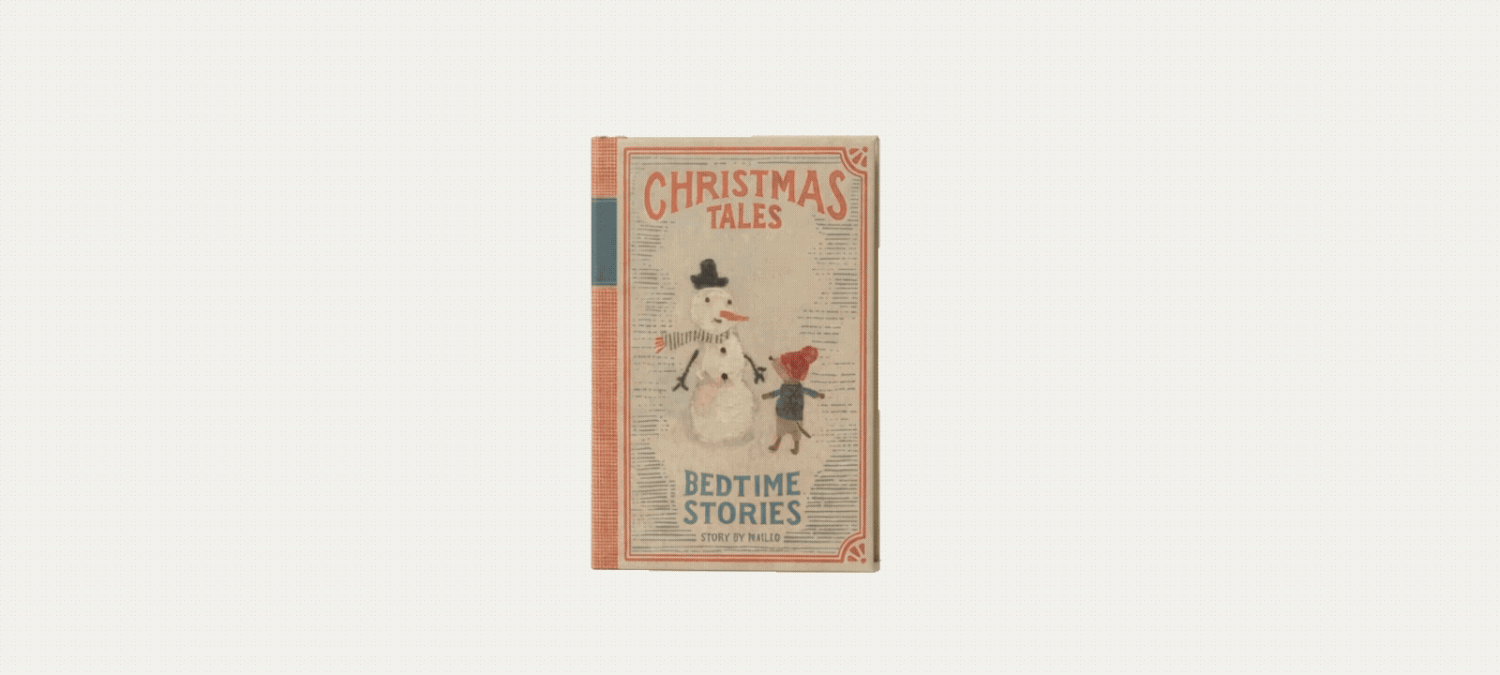 Vintage Christmas Tales and Bedtime Stories book cover featuring a snowman and child illustration.