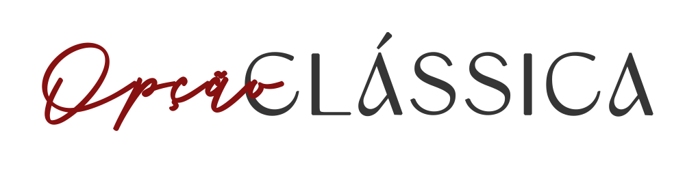 Opera Clássica logo featuring elegant red cursive and black serif typography on white background.
