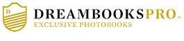 DreamBooksPro exclusive photobooks logo with gold shield design.