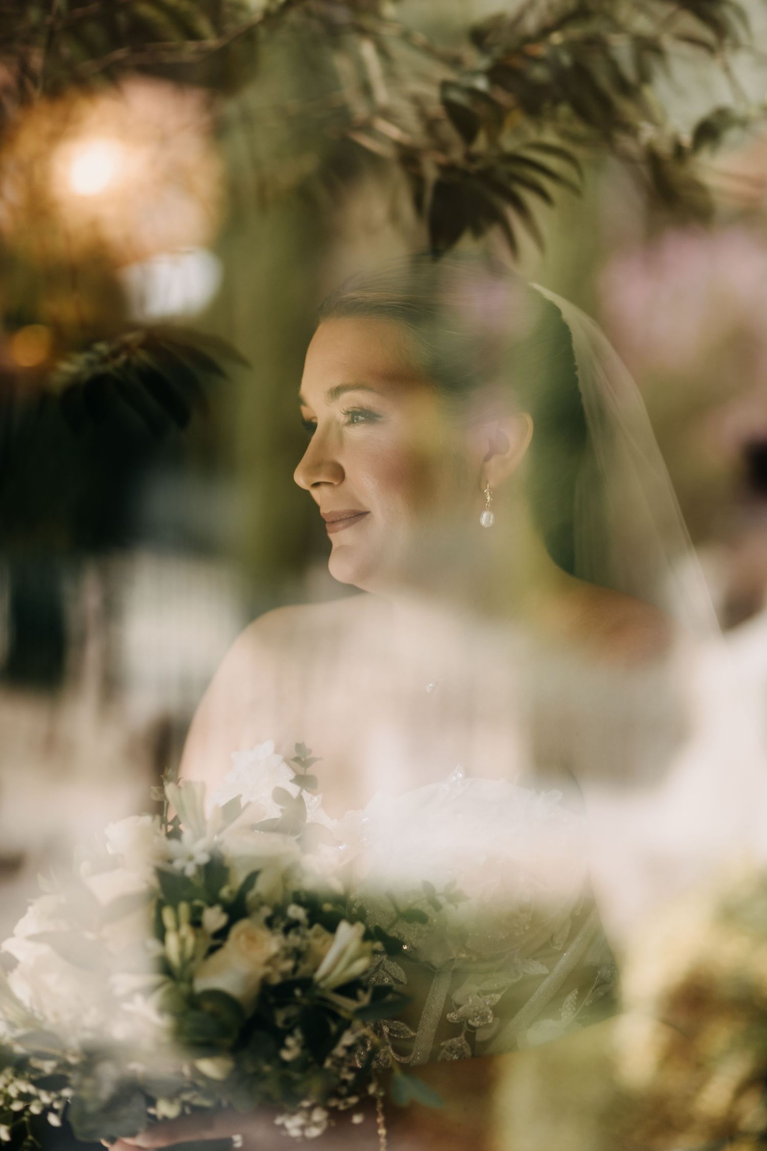 A series of blurred artistic photographs showing soft profile silhouettes amidst dreamy natural foliage and flowers.