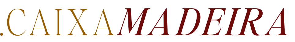 Elegant logo design for Caixa Madeira featuring burgundy text against a white background.