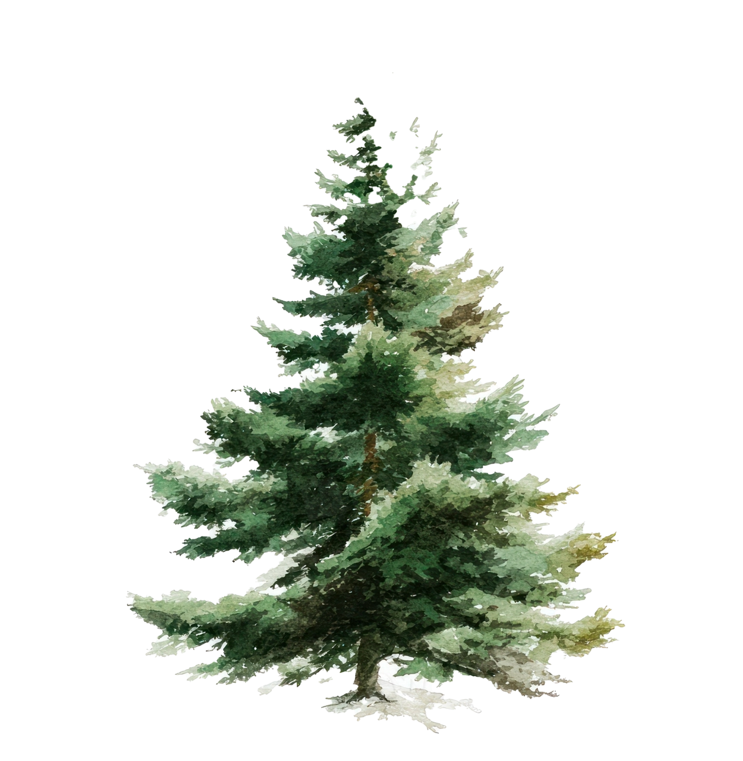 Low-poly 3D evergreen pine tree with geometric shapes in green tones isolated on white background.