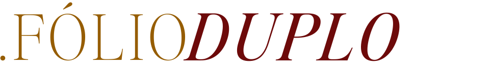 White text reading Folio Duplo in a horizontal text logo design with burgundy and black coloring.