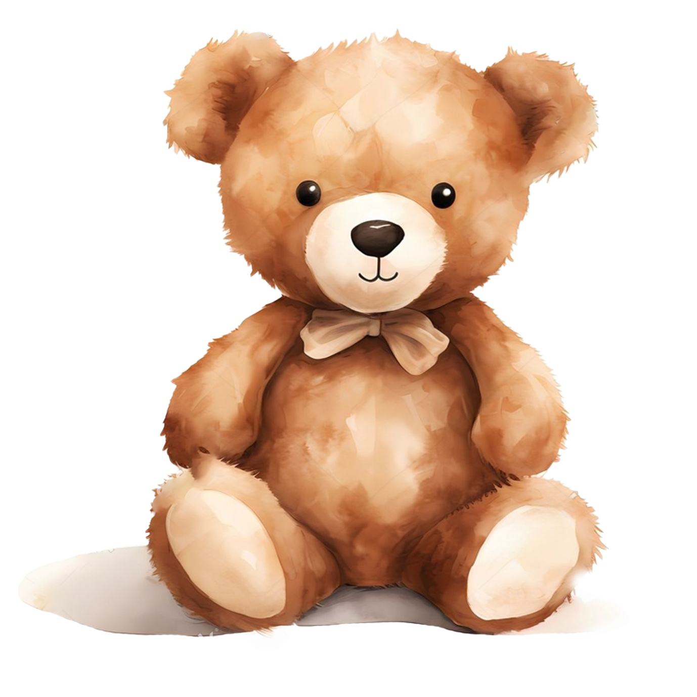 Illustration of four cute brown teddy bears with tan accents showing increasingly smaller sizes from left to right.