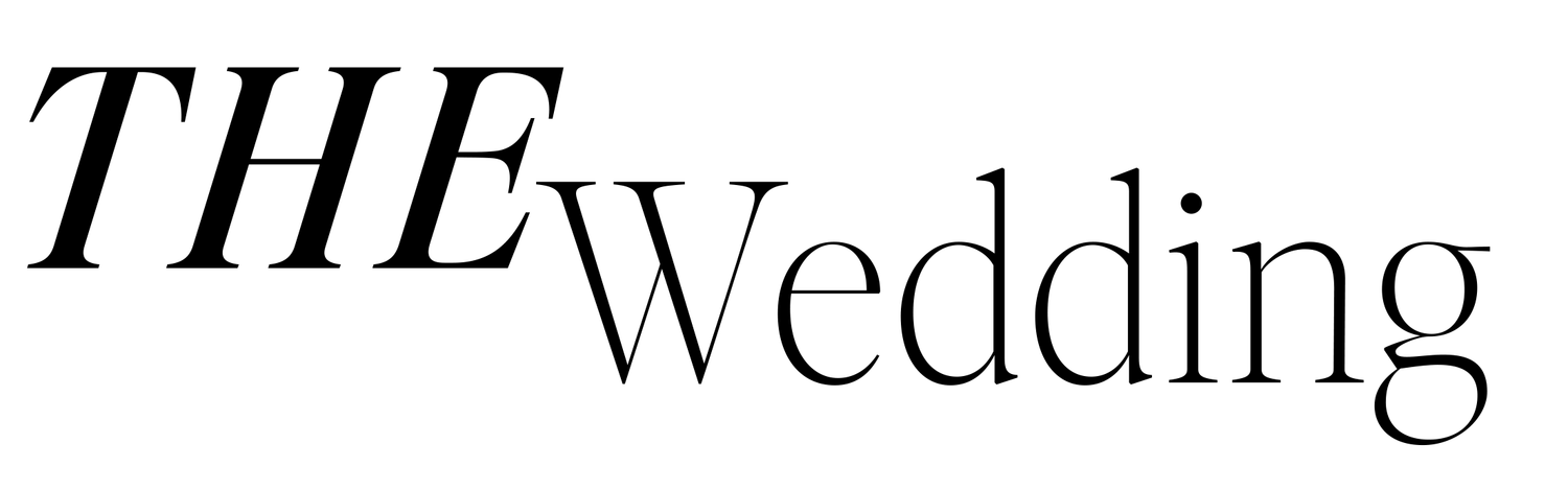 Large ornate black title text reads THE WEDDING against a white background.