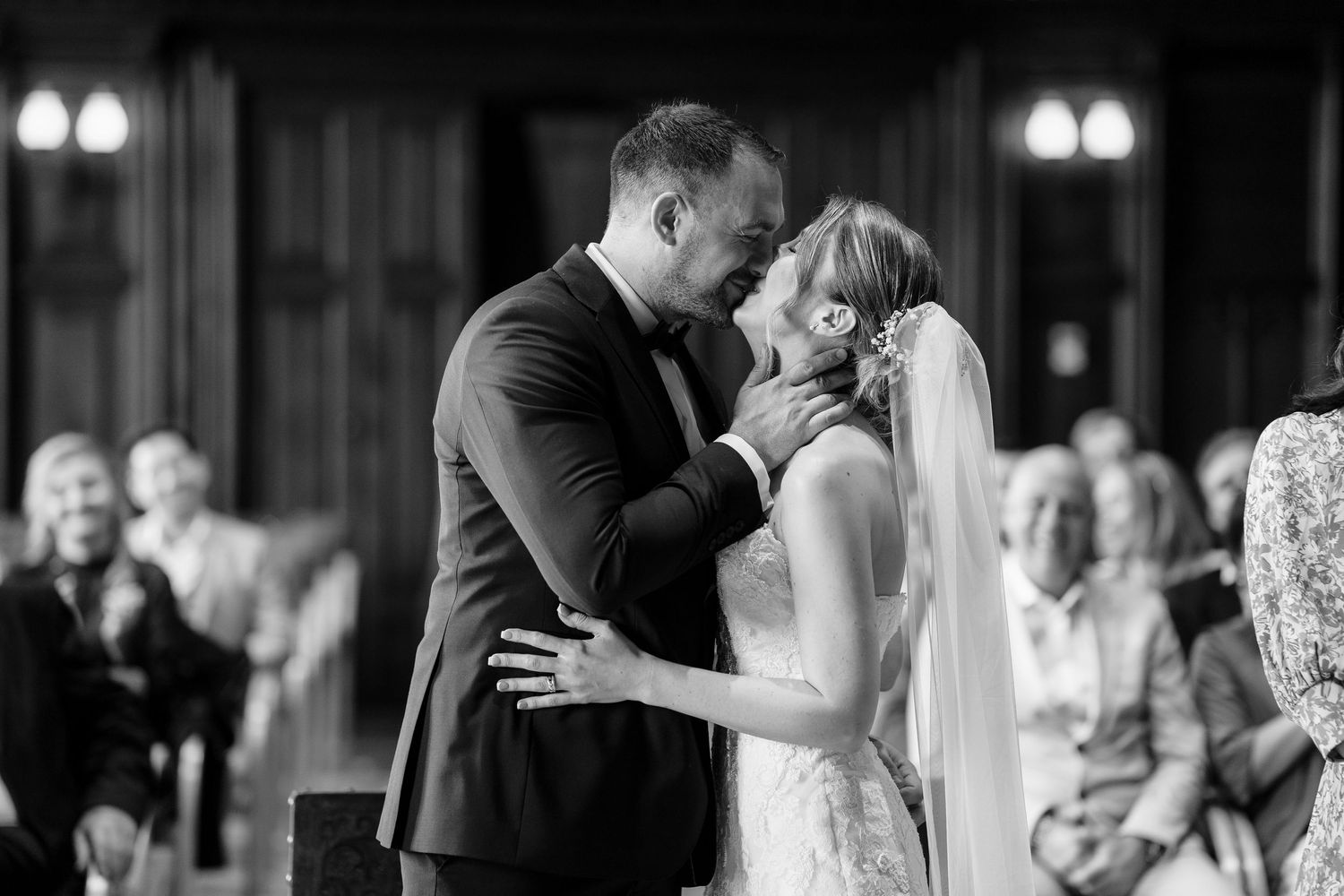 Intimate black and white wedding ceremony moments.