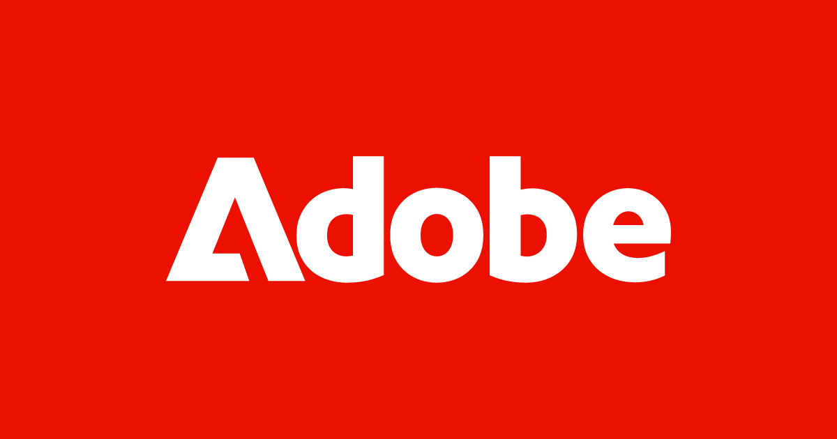 Adobe company logo in bold white text on a bright red background.