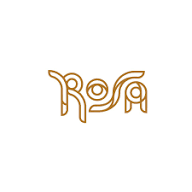Rosa brand logo in decorative golden outline lettering on white background.