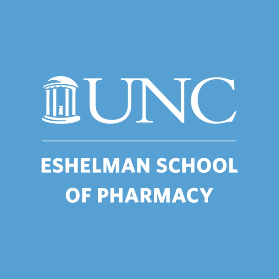 UNC Eshelman School of Pharmacy logo in white on a light blue background.