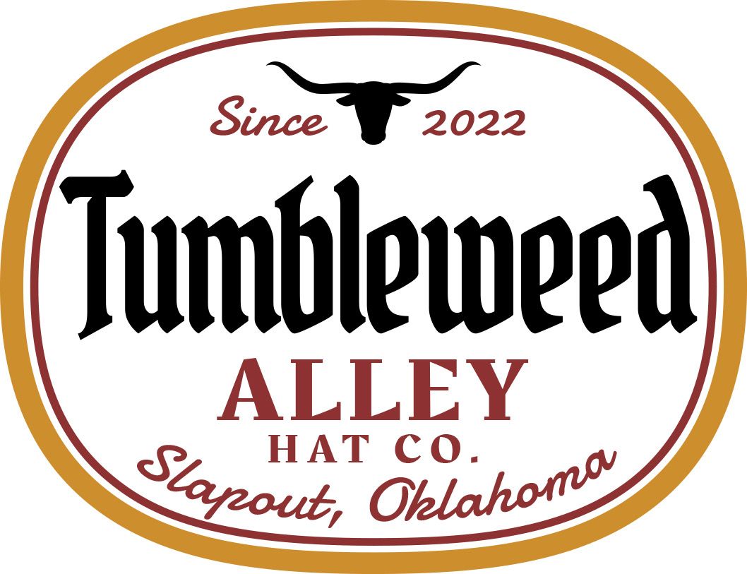 Collection of vintage-style business logos featuring hat companies and western themes in brown and gold tones.