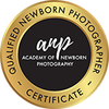 Gold ANP Academy of Newborn Photography Qualified Newborn Photographer Certificate badge.