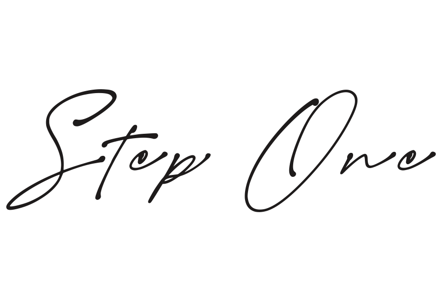 Elegant cursive script logo reading Step One in stylish handwritten black calligraphy font on white background.
