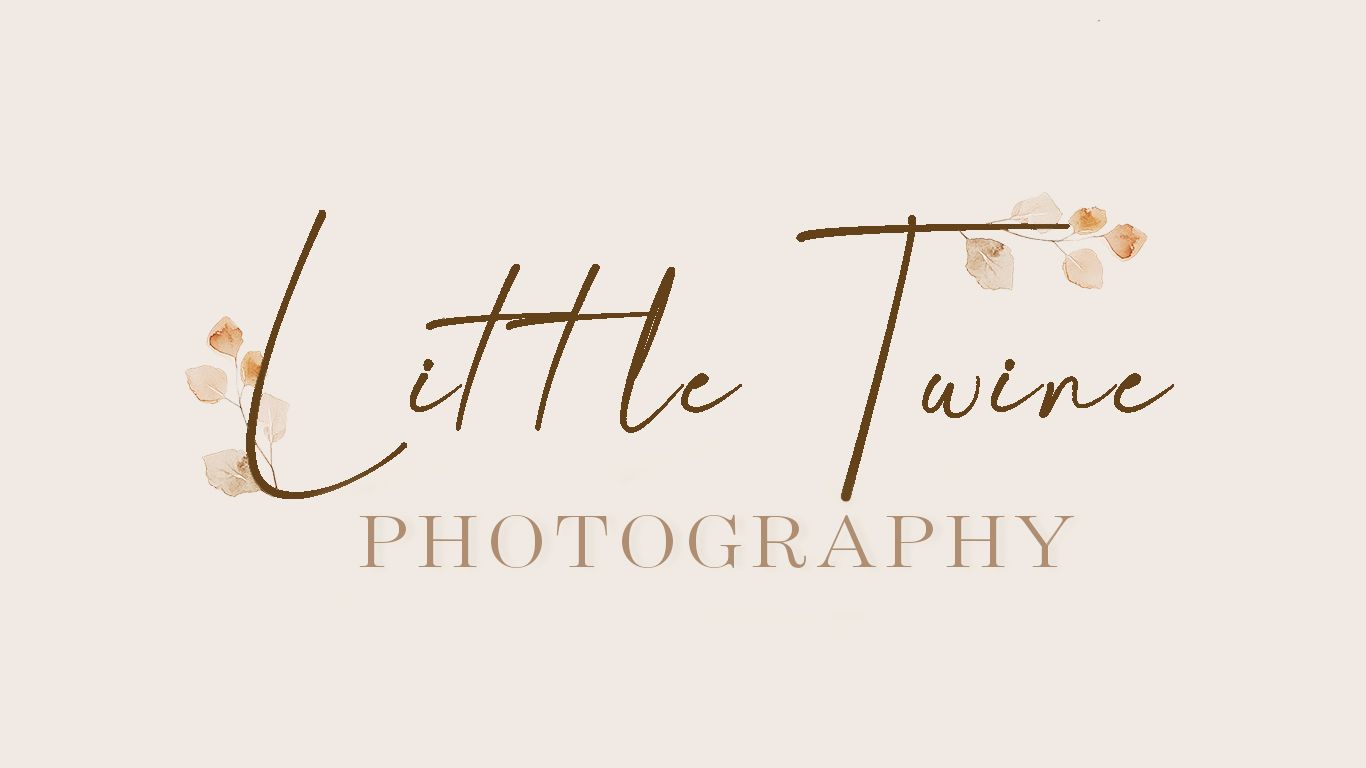Little Twine Photography logo featuring elegant script font with delicate floral botanical accents on a soft cream background.