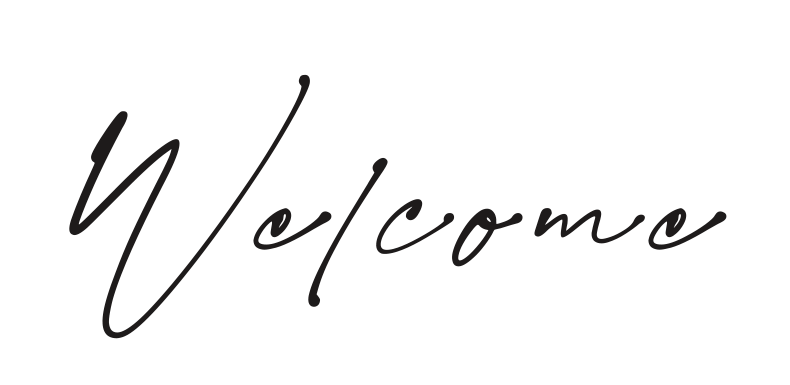 Elegant cursive handwritten Welcome text in black ink on white background, perfect for invitations or greeting designs.