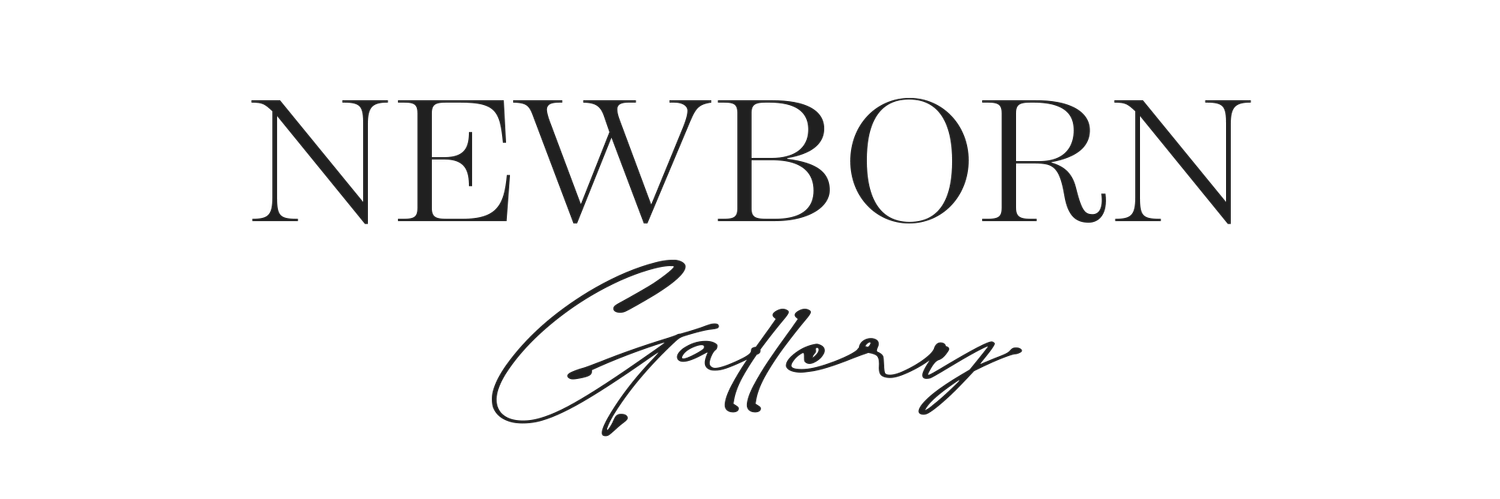 Elegant Newborn Gallery logo with serif and cursive typography in black on white background.