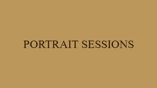 Gold background with elegant dark text reading Portrait Sessions, ideal for professional photography service branding.