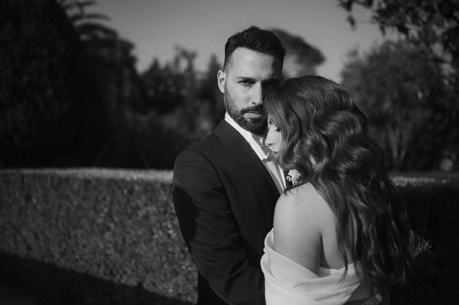 Timeless black and white couple portrait from a luxury destination wedding at Tenuta Savoca, Sicily