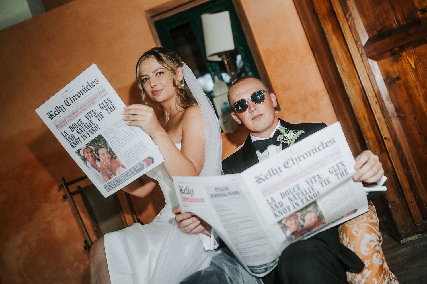 Playful and elegant wedding moment in Italy captured with an editorial and relaxed approach