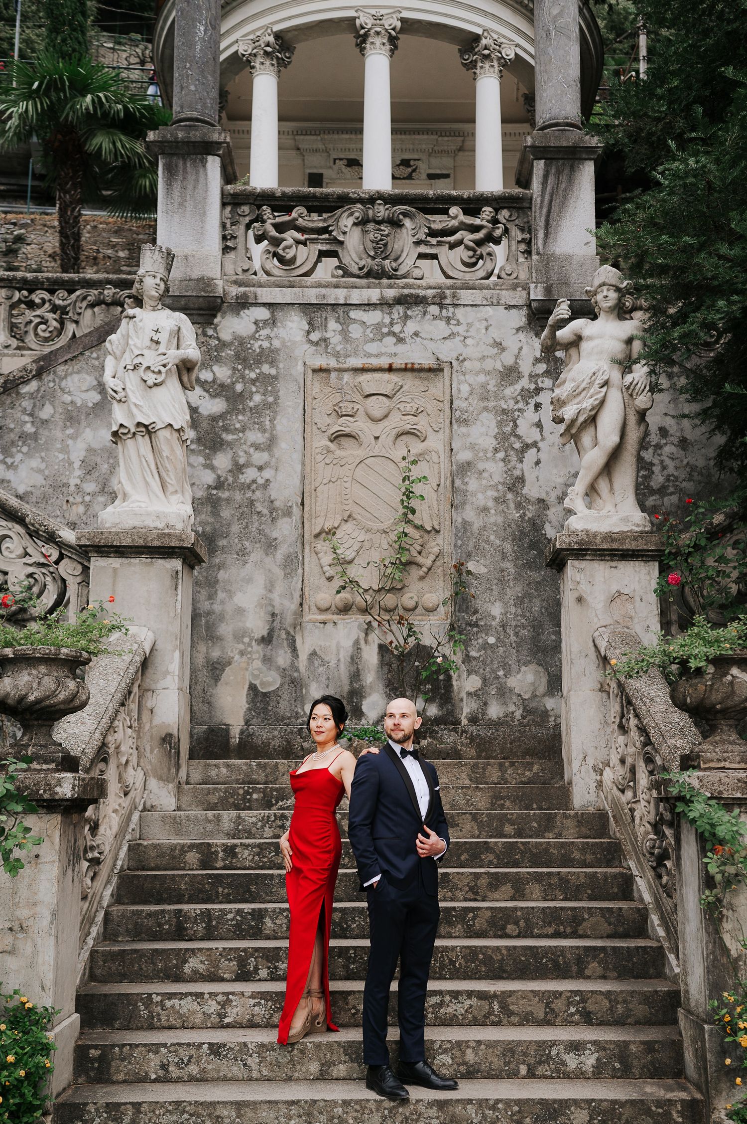 Couple portrait at Villa Monastero in Varenna during Lake Como wedding