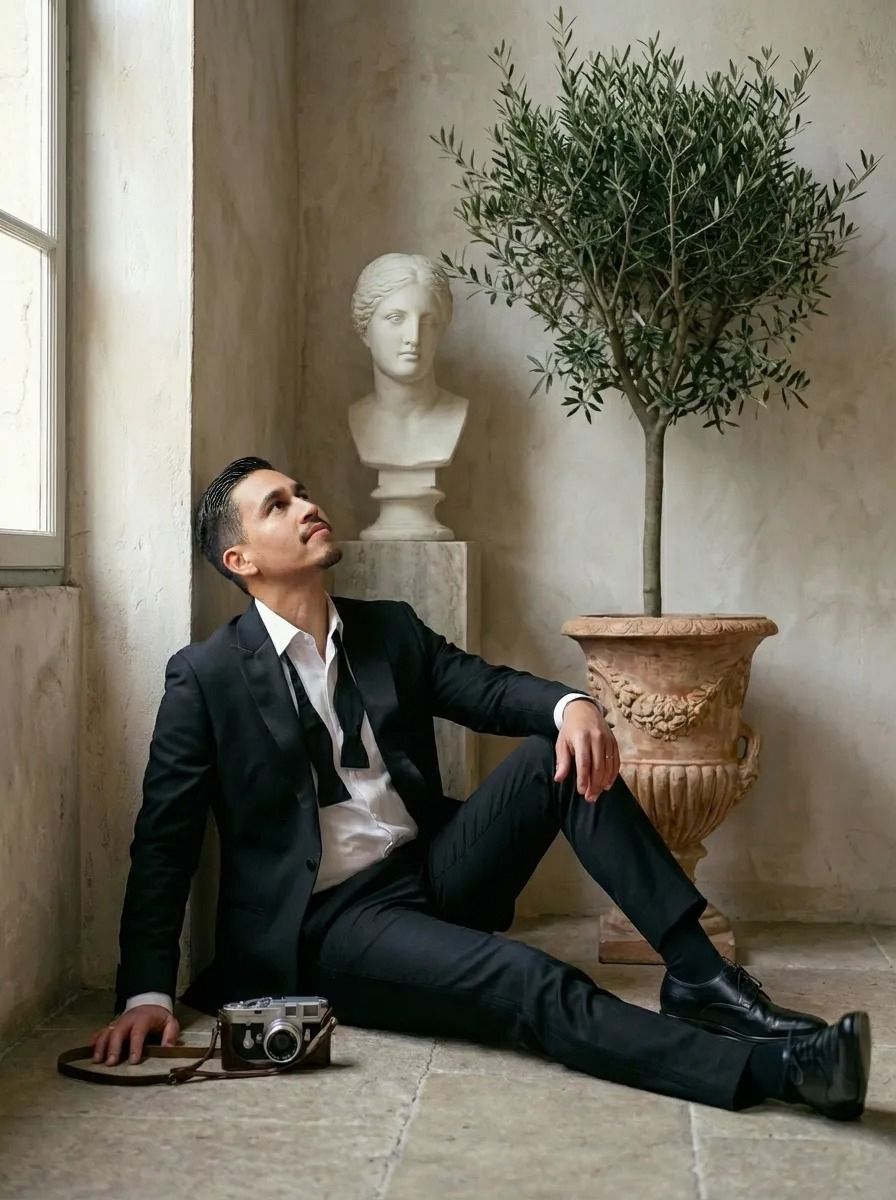 Portrait of Carlos Pintau, Italian luxury wedding photographer, with a timeless and editorial aesthetic