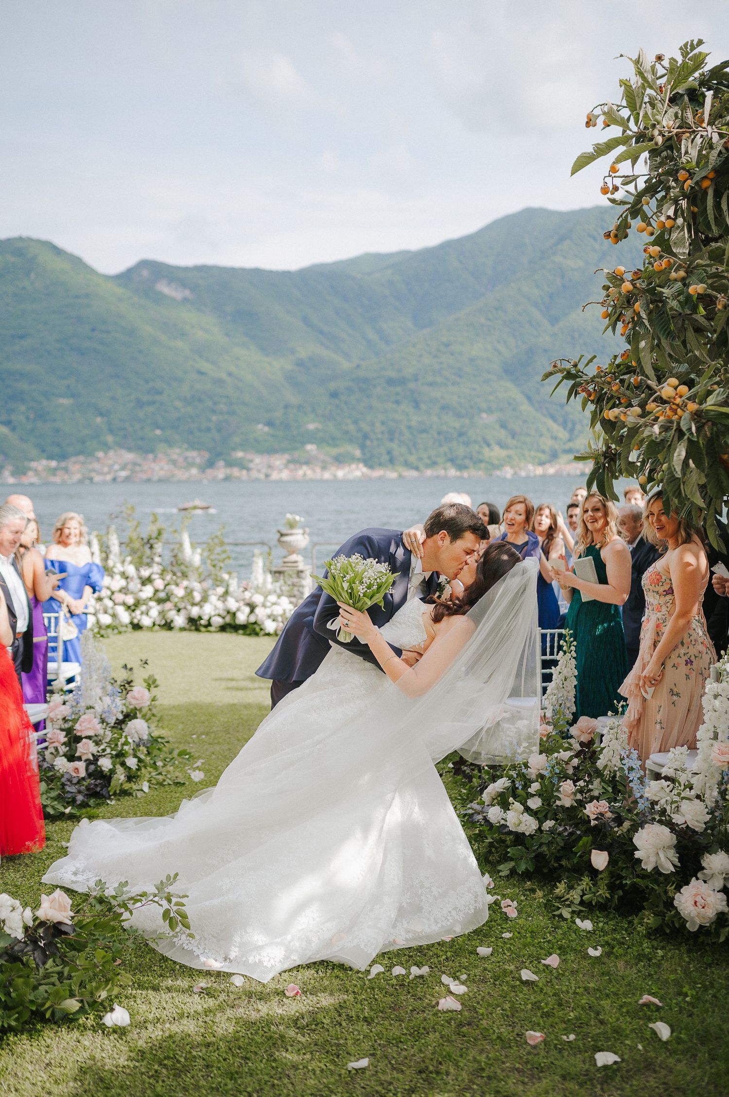 Wedding ceremony moment on Lake Como, captured in a refined editorial style surrounded by the Italian landscape