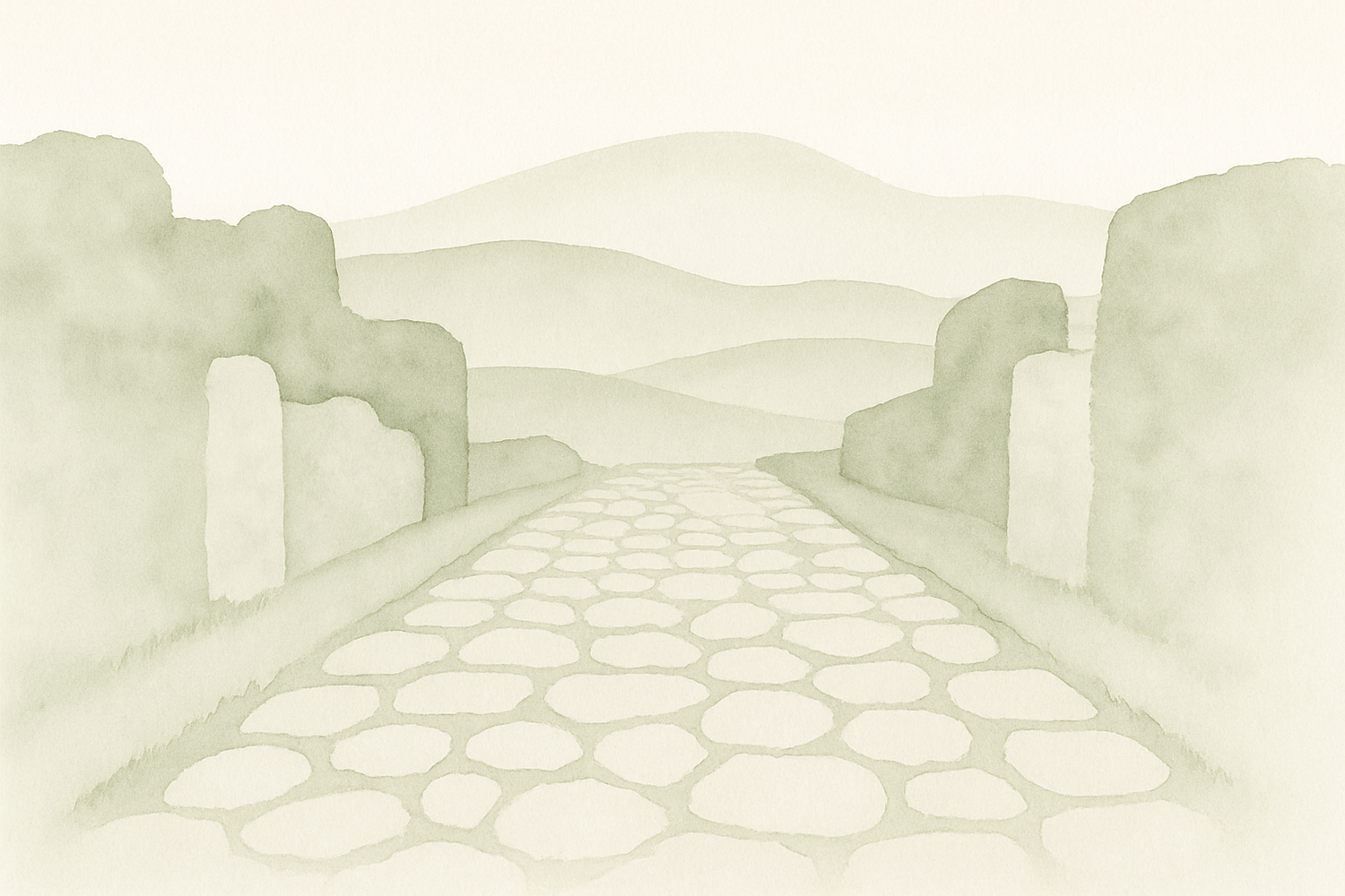 Watercolor illustration of a scenic Italian countryside road