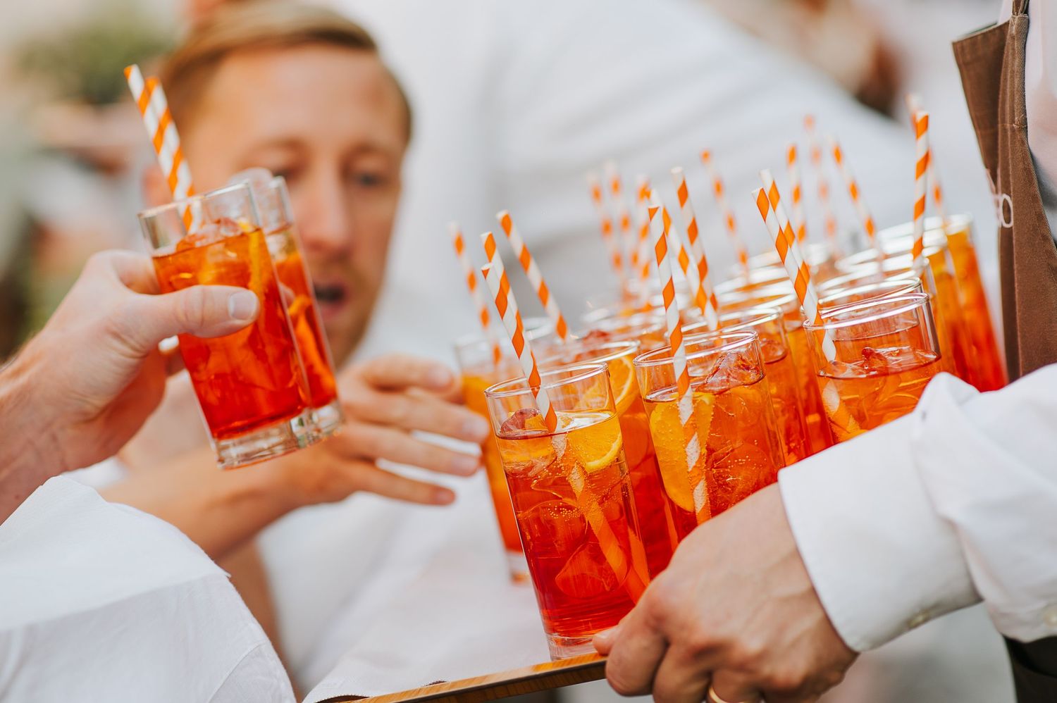 Italian welcome party with aperitivo drinks served to guests during a luxury destination wedding in Italy