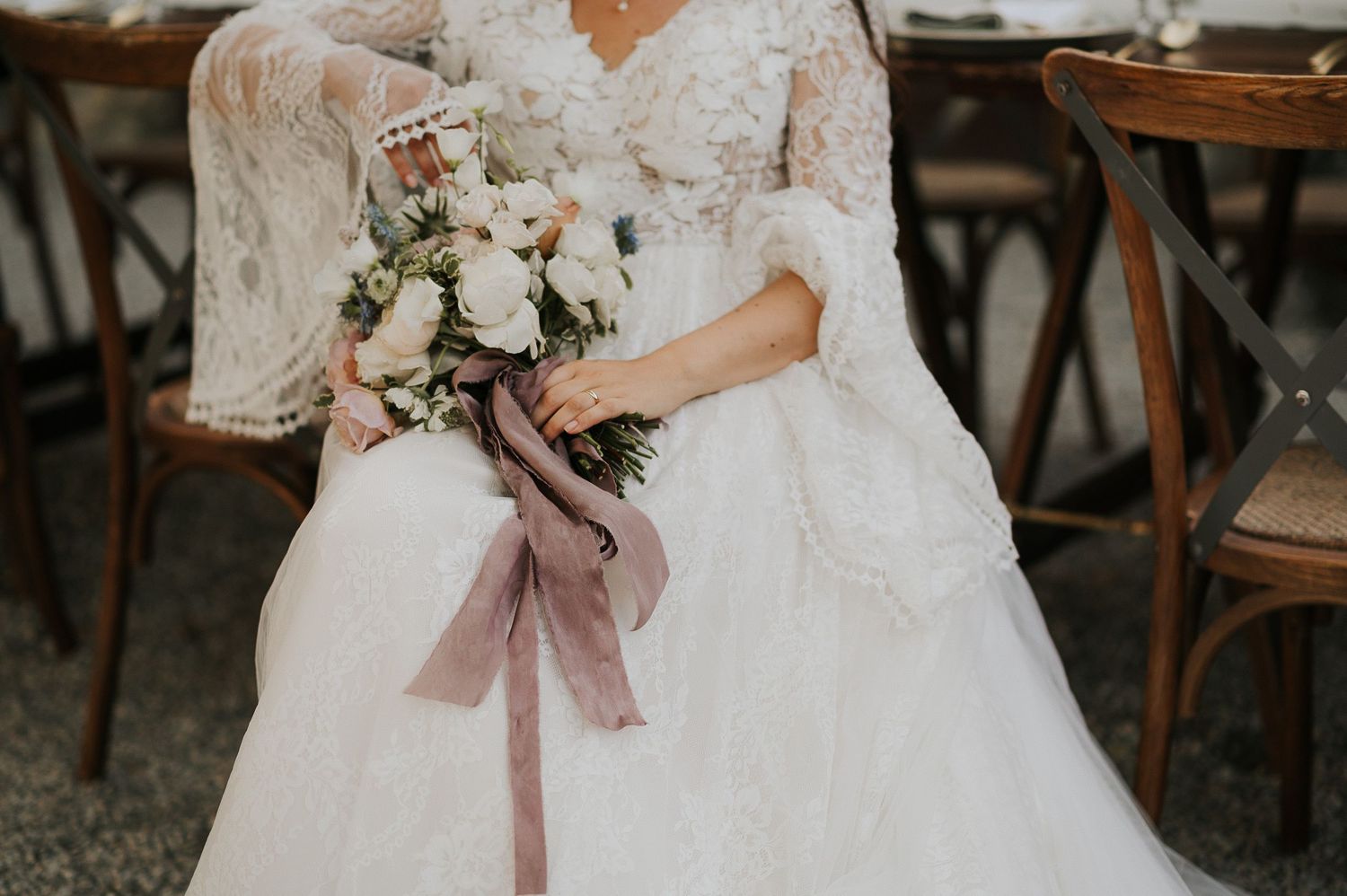Bridal bouquet detail photographed during a romantic wedding in Tuscany