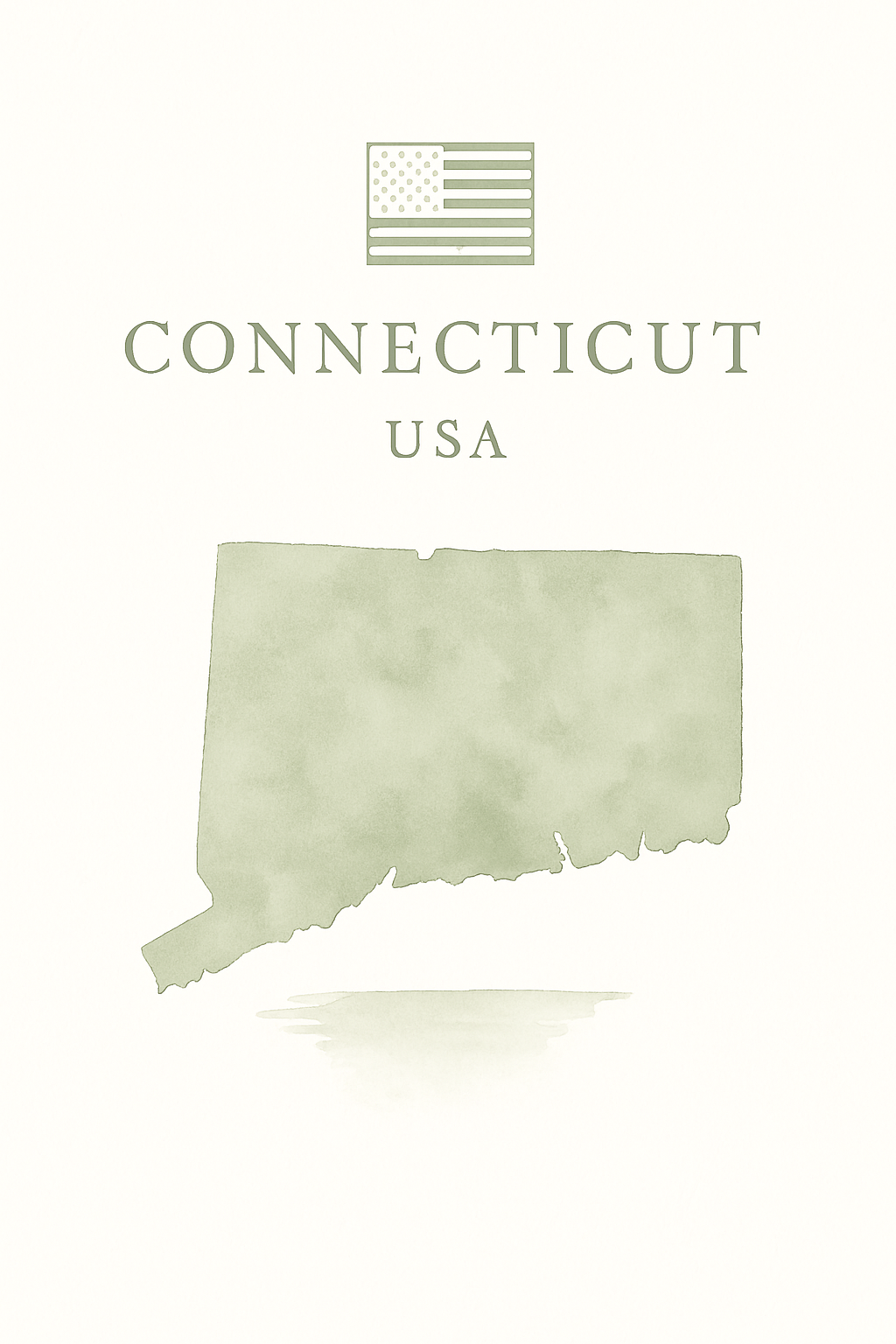 Minimal illustrated map highlighting Connecticut, USA