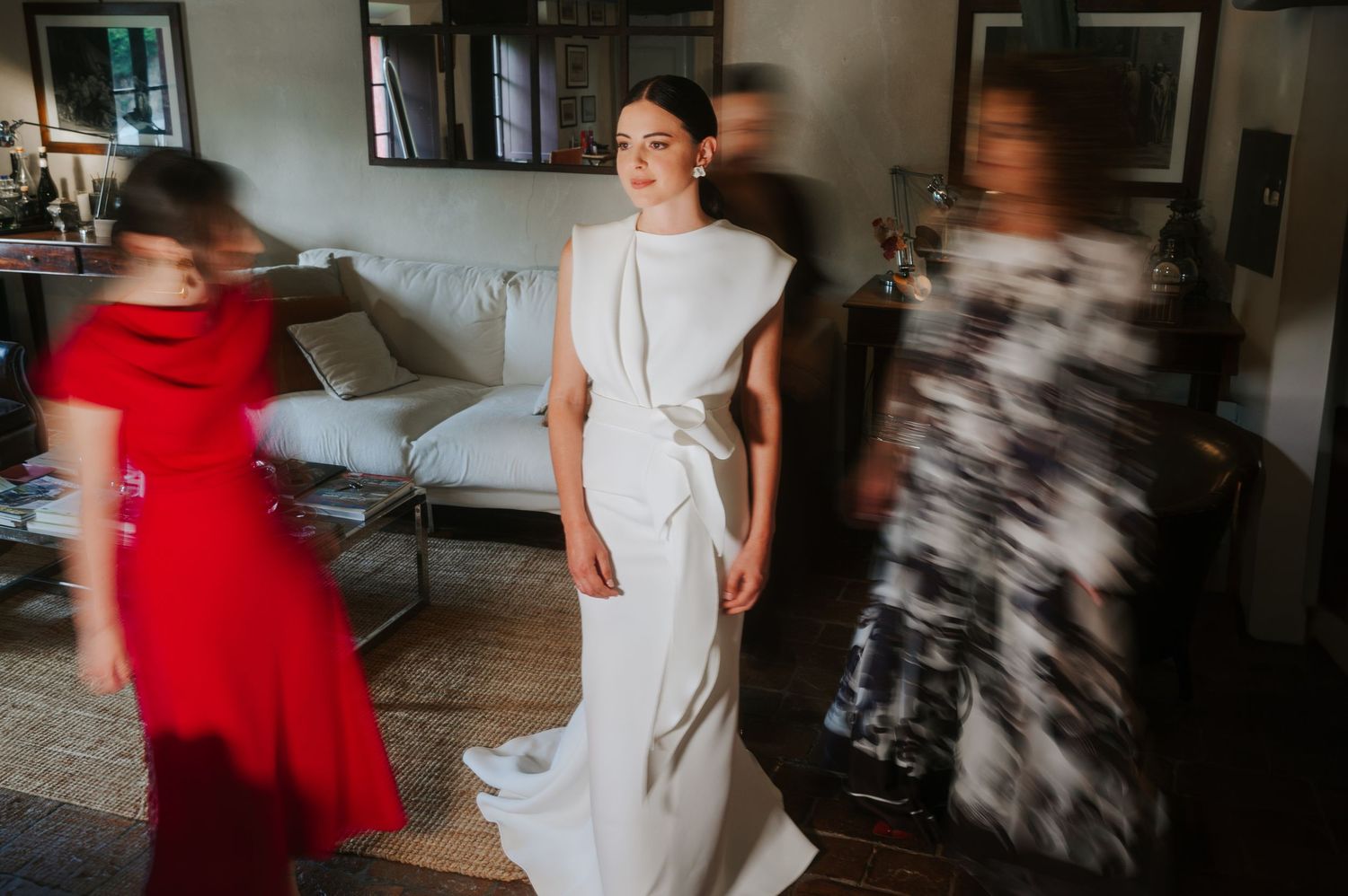 Candid moment during bridal preparation at an intimate destination wedding in Tuscany, Italy
