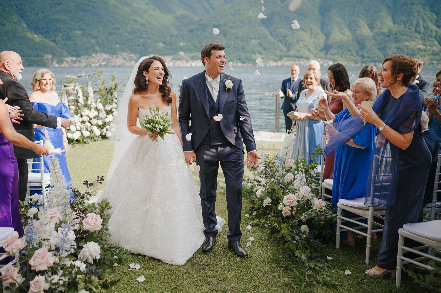 Bride and groom walking after Lake Como wedding ceremony
