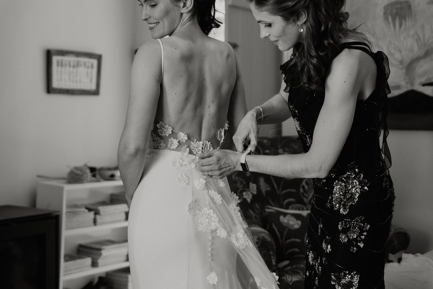 Bride getting ready at Olive House Prince Albert with her sister for Prince Albert destination wedding