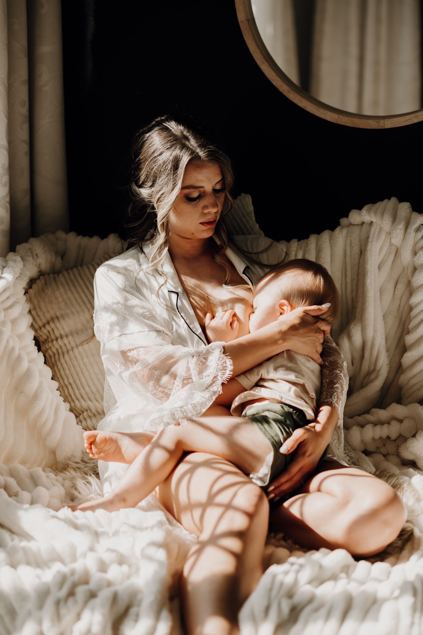bride breastfeeding baby intimate portrait getting ready wedding contemporary editorial Richard's Bay KwaZulu Natal South Africa Plain Blue