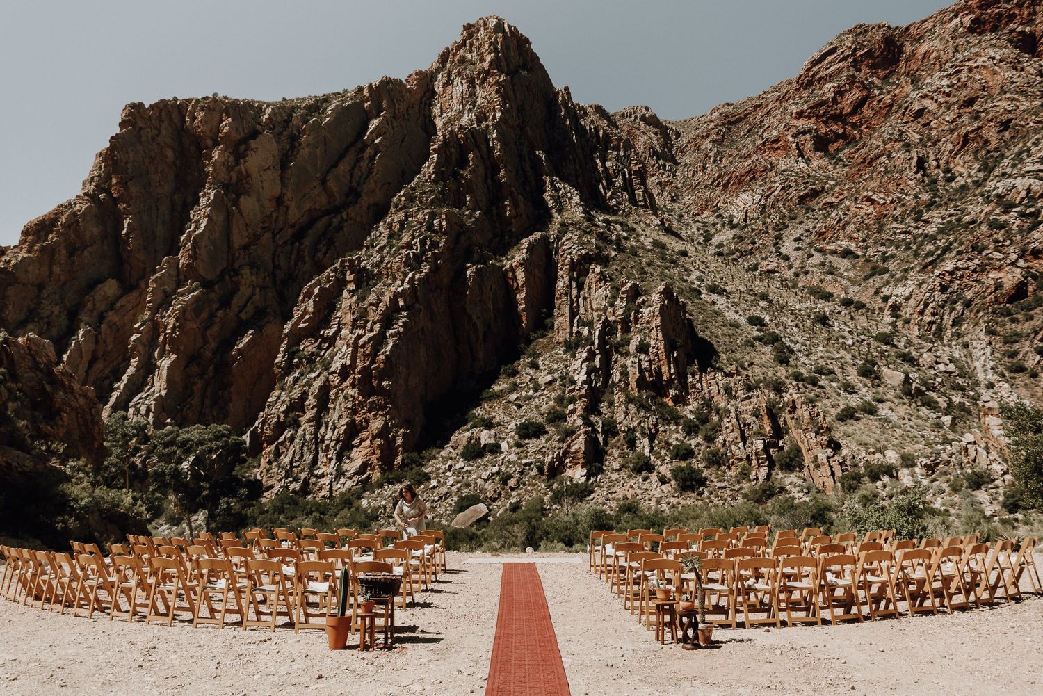 Wedding ceremony space at Eerstewater in the Swartberg Pass, surrounded by sandstone cliffs