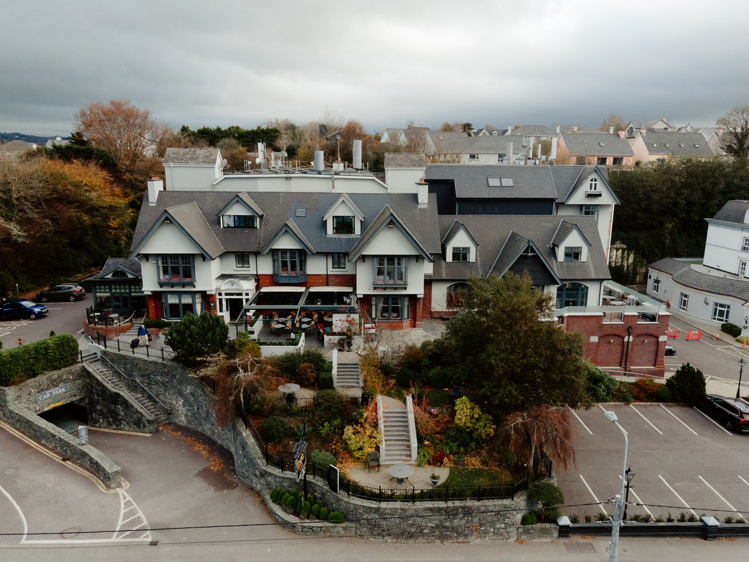 Aerial drone view of Randles Hotel, Killarney, Ireland