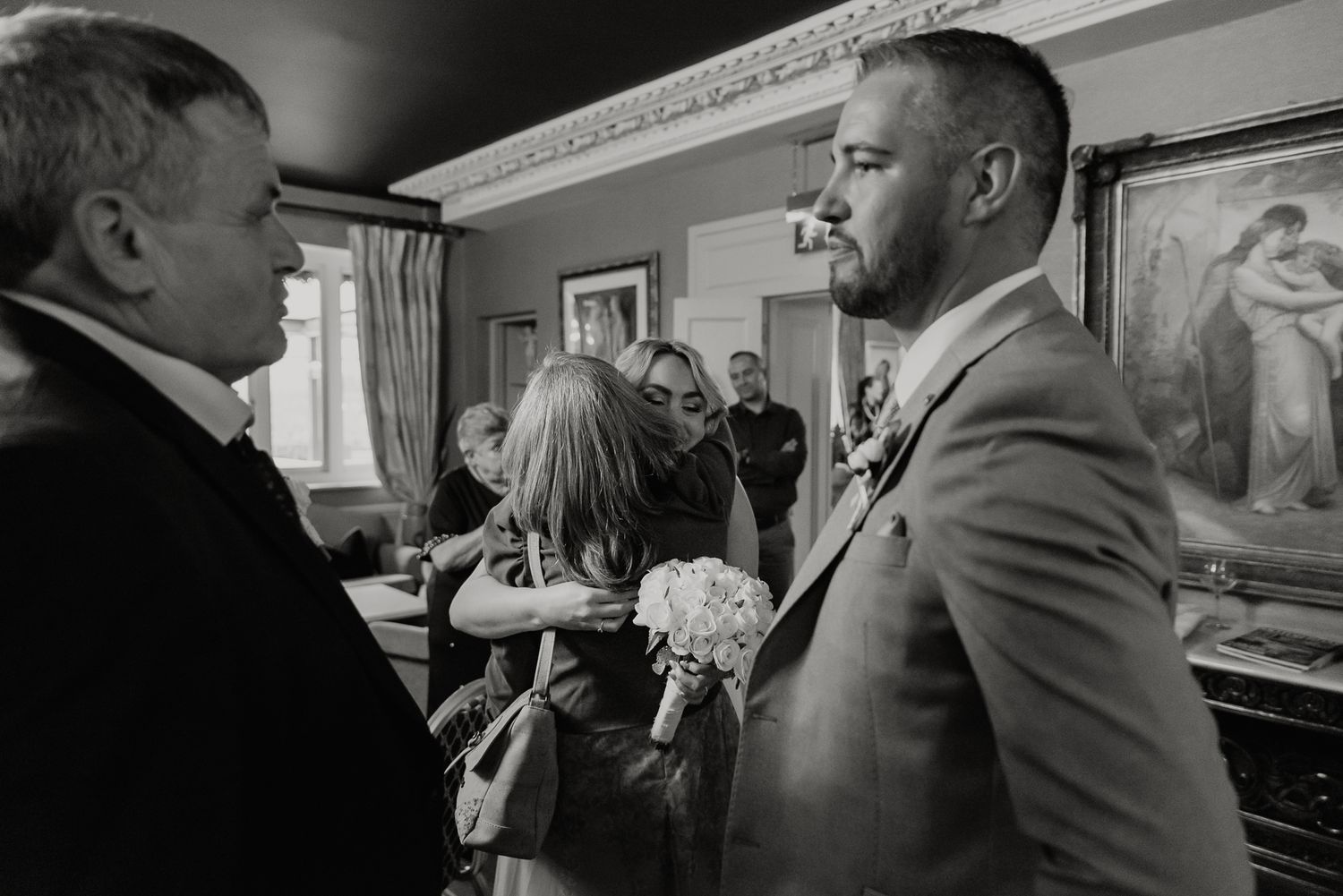 Newlyweds Aisling and Johann celebrating with guests at their Irish wedding reception