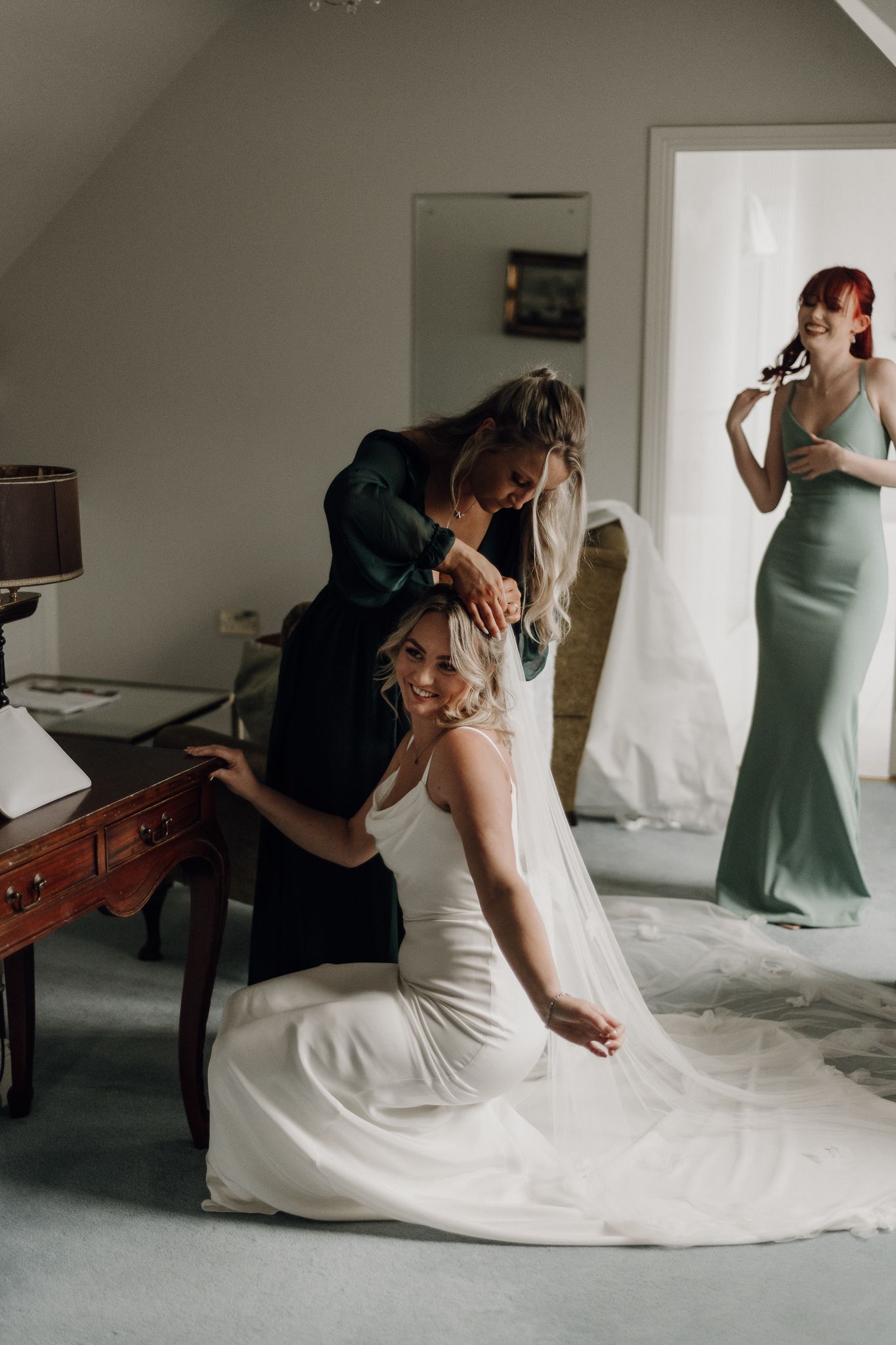 Bride Aisling getting ready with her bridesmaids and family before her Ireland wedding