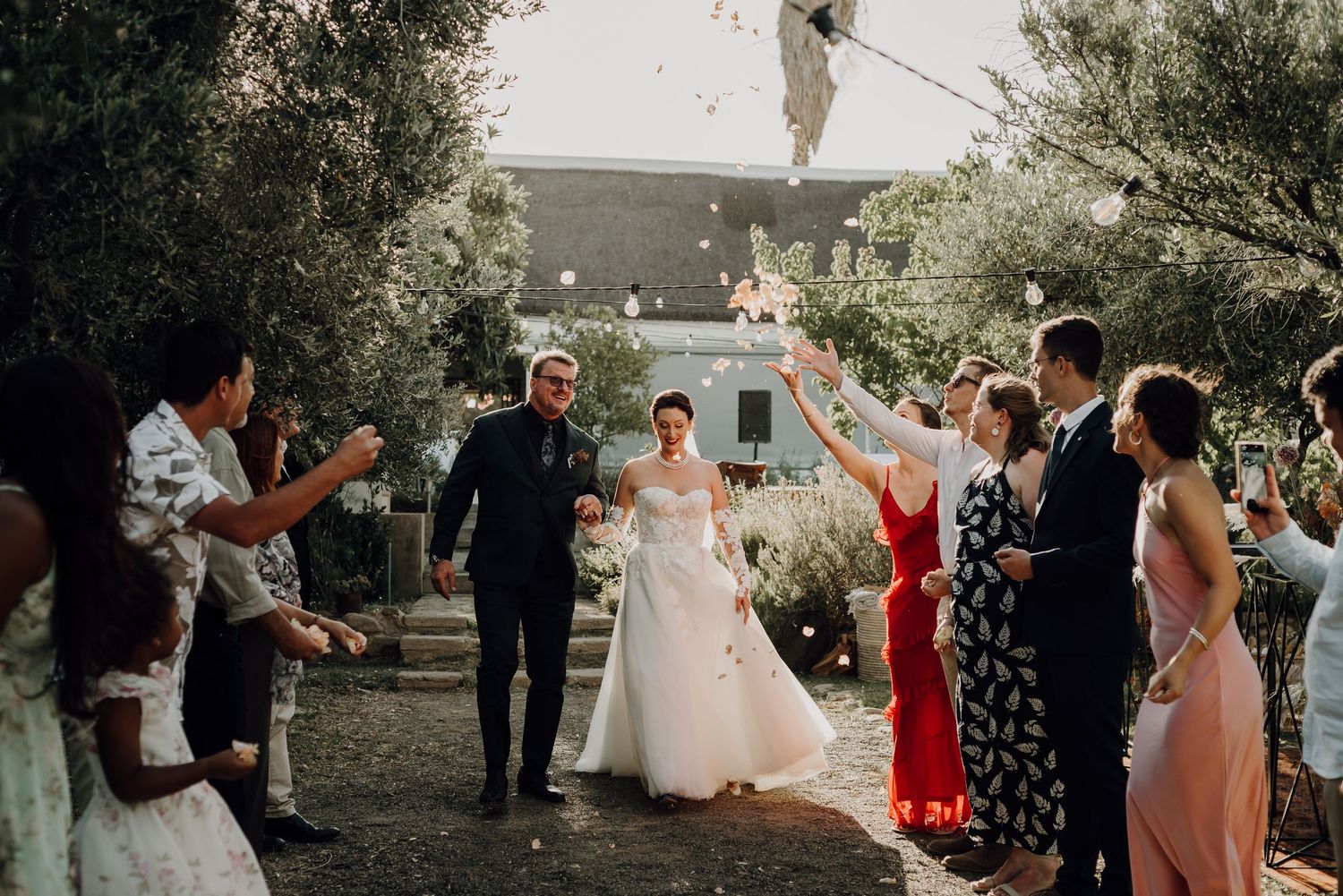 Just Married-African Relish Prince Albert Karoo South Africa romantic confetti warm light Plain Blue International Wedding Photo & Film