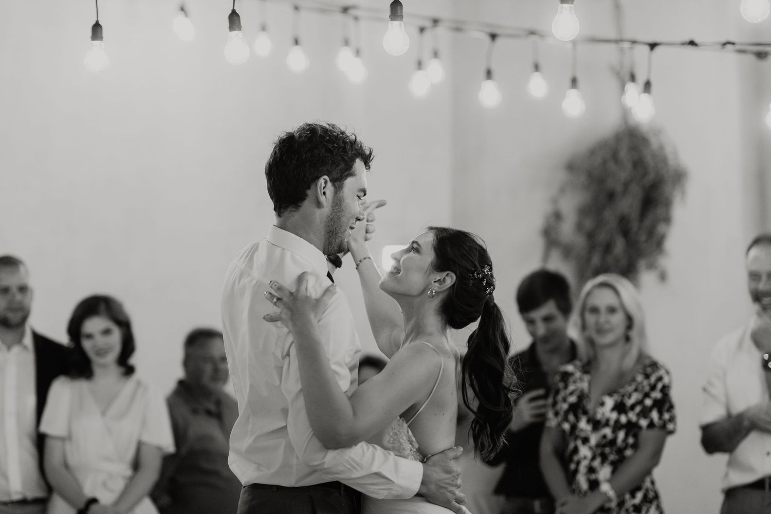 Bride and groom's first dance at their Prince Albert destination wedding reception