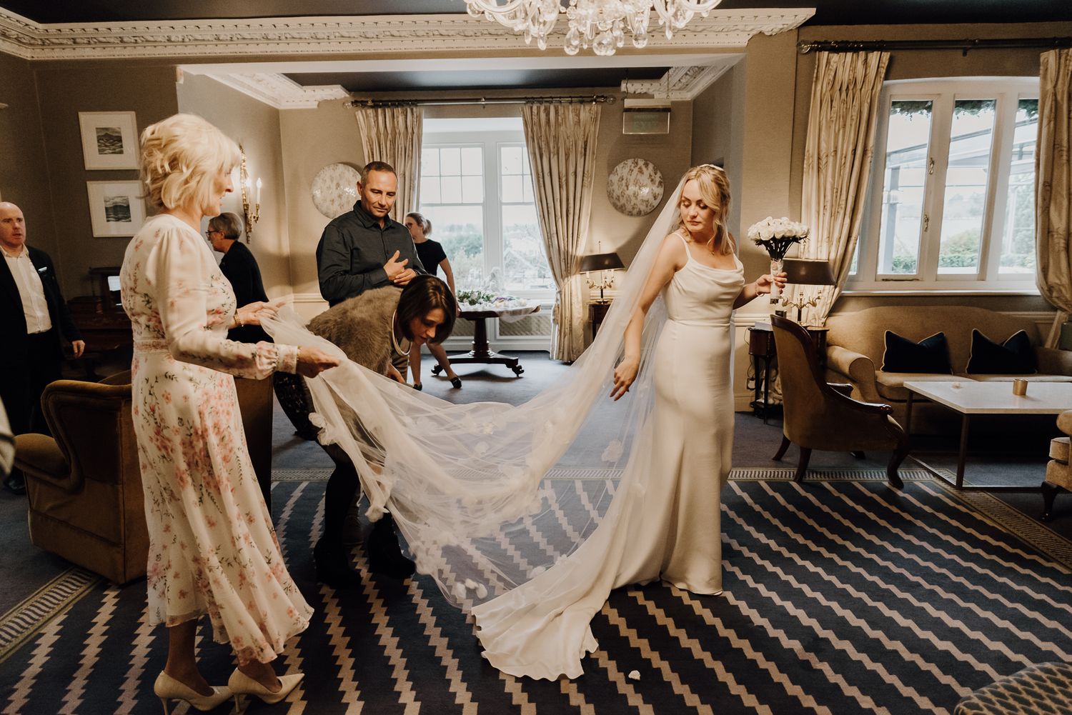 Newlyweds Aisling and Johann celebrating with guests at their Irish wedding reception