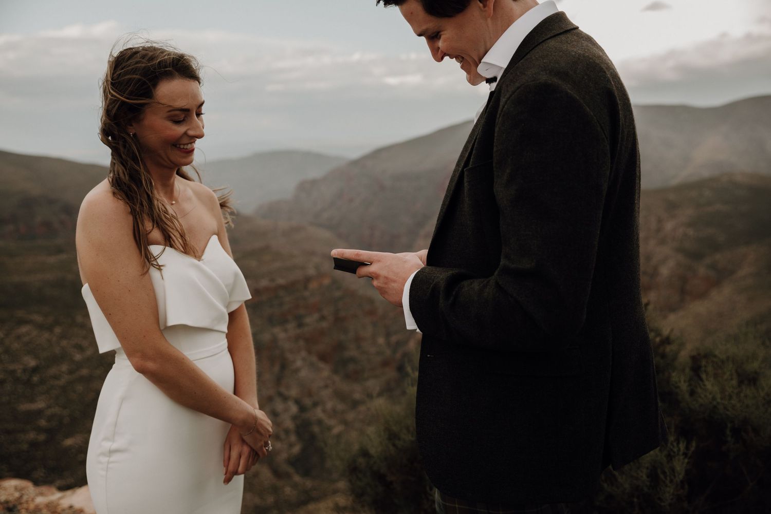 elopement couple vows mountain adventure Swartberg Mountain Prince Albert Karoo South Africa moody documentary Plain Blue Wedding Photo Film