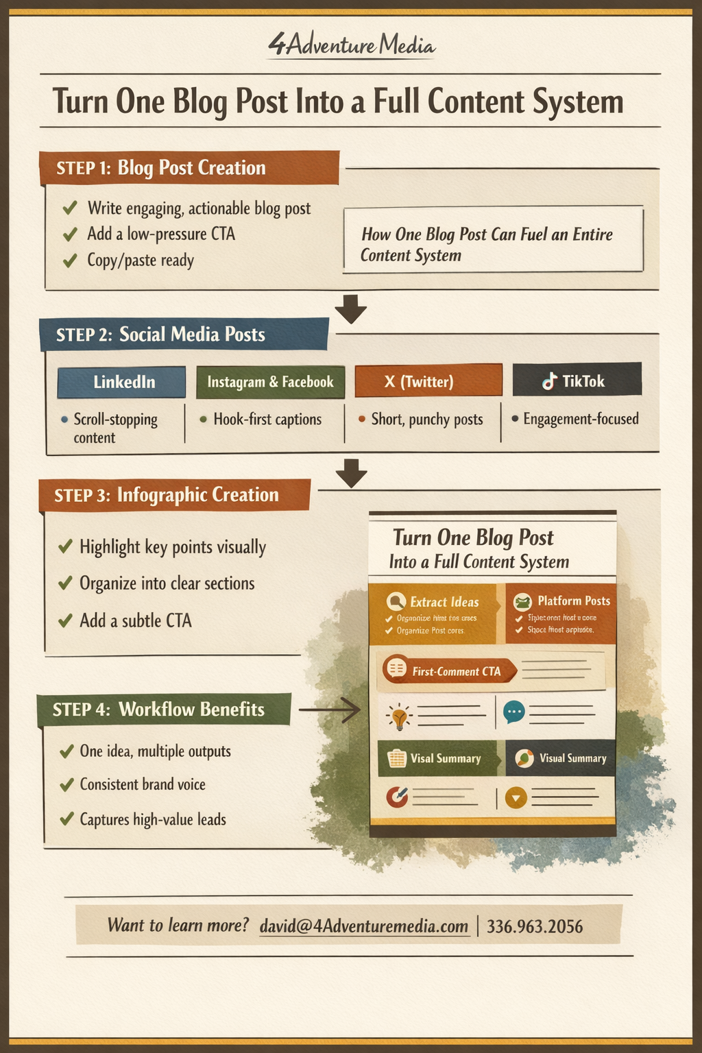Workflow graphic for Burlington Landscaping - 4Adventure Media.