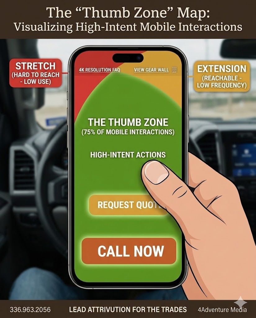 An infographic illustrating the natural thumb reach zones on a smartphone for mobile-first web design.