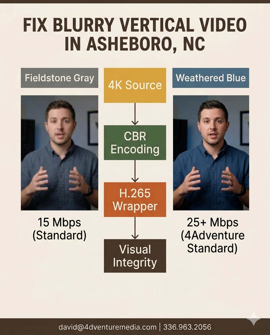 Infographic from David at 4Adventure Media in Asheboro, NC showing the encoding workflow from 4k source to Visual Integrity