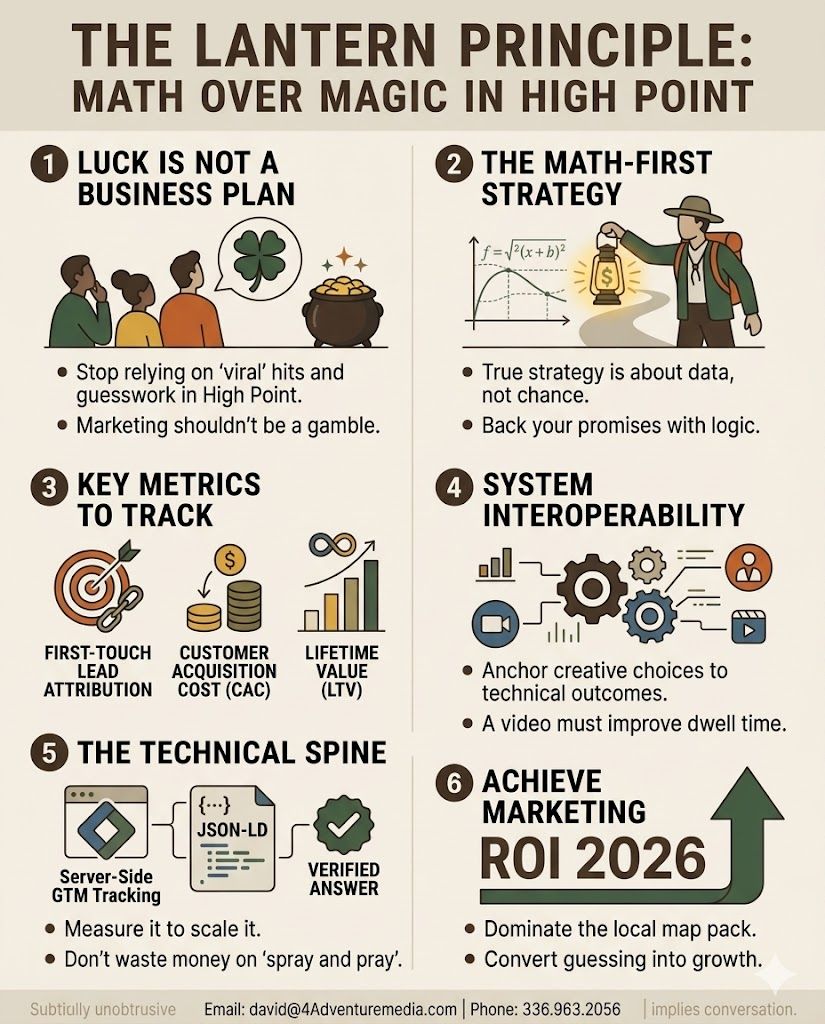 Infographic showing the transition from luck-based marketing to data-driven Marketing ROI 2026.