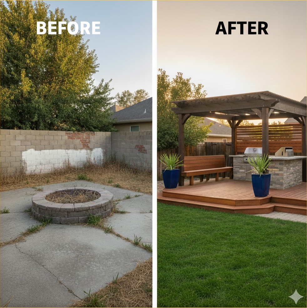 Patio before & after for Burlington Remodeling - 4Adventure Media.