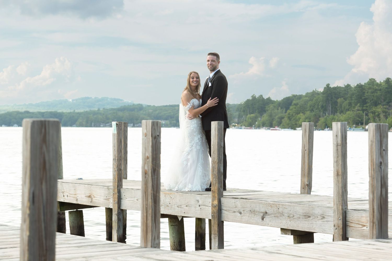 New Hampshire wedding photographer capturing Lake Winnipesaukee wedding portraits.