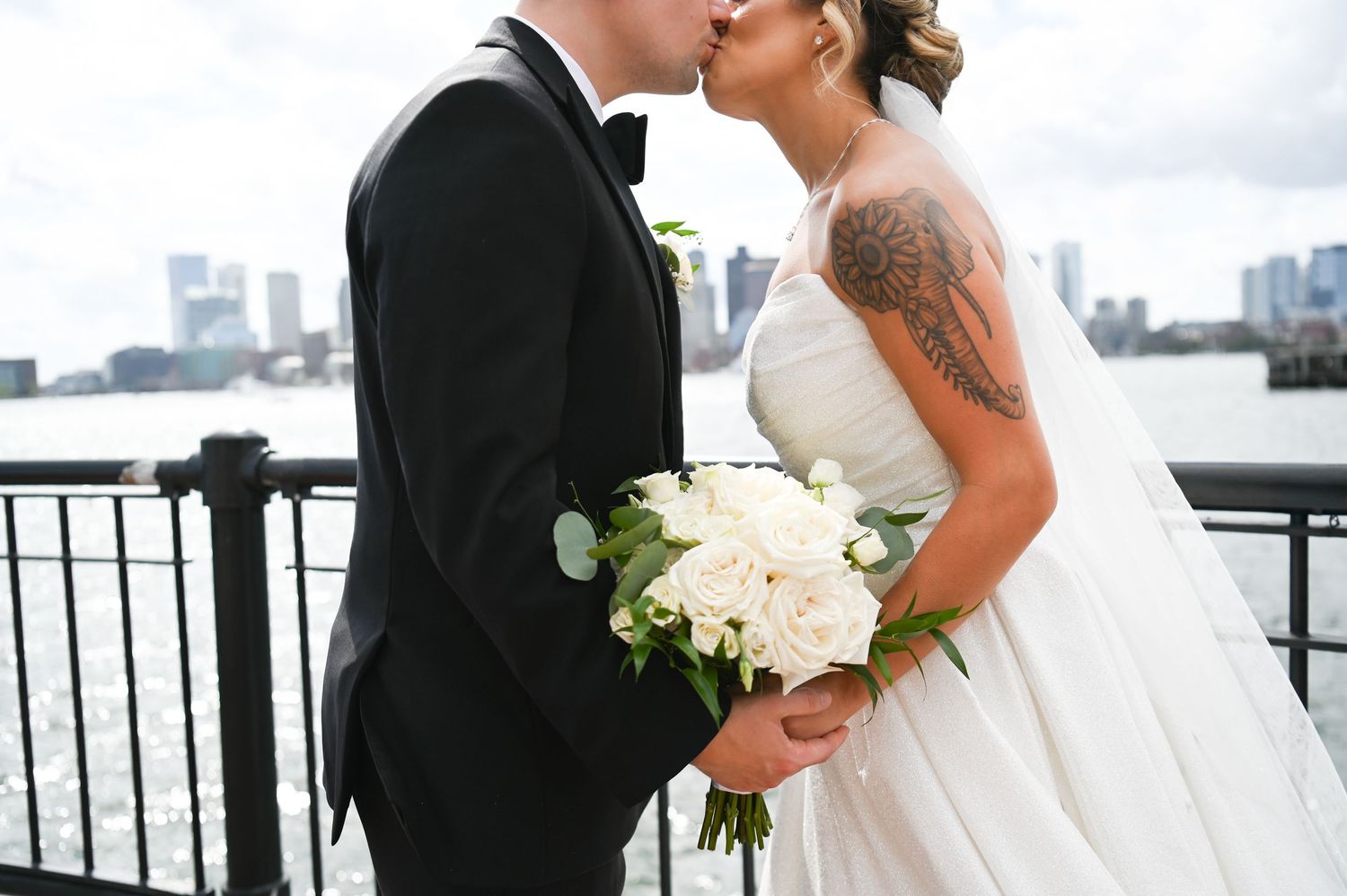 Romantic wedding photos in Boston featuring the bride and groom in natural light.