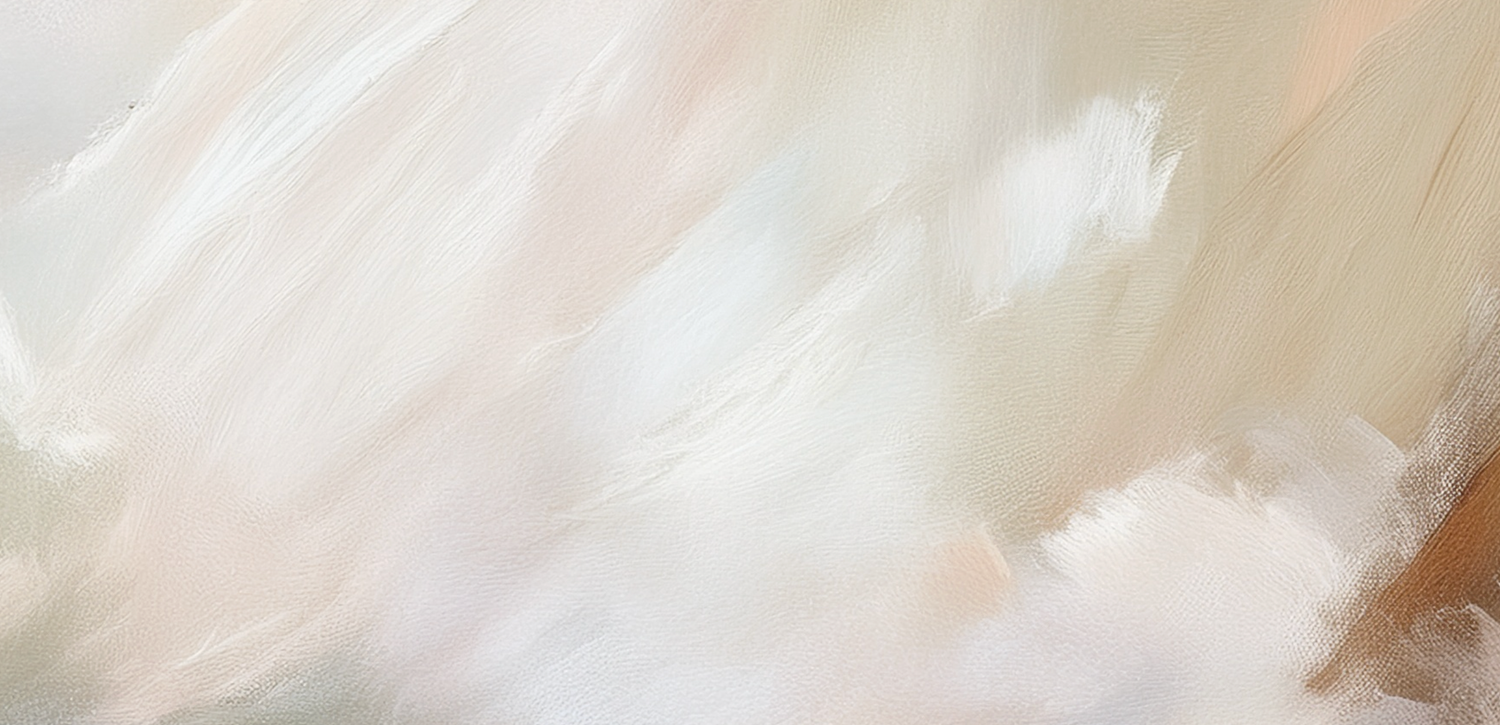 Abstract art with soft blended brushstrokes in beige, brown and white creates an ethereal cloudy effect.