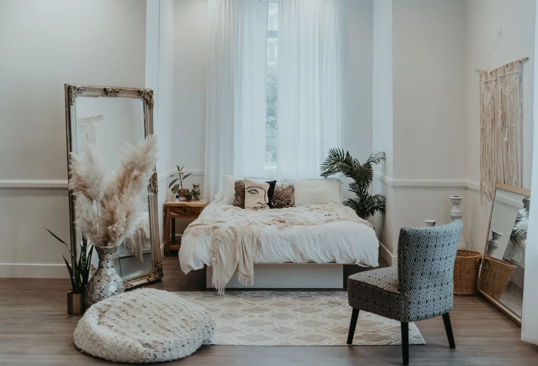 Haus Of Owl Victoria BC
A cozy boho-style interior design collage featuring neutral tones, textured fabrics, and modern furniture pieces.
